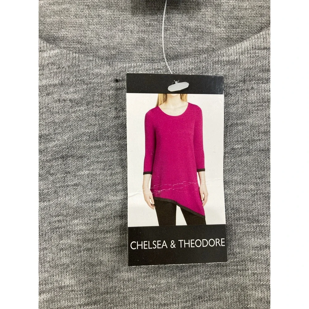 New Chelsea & Theodore Asymmetrical Tunic XXL Grey 3/4 Sleeve Stretch Knit‎